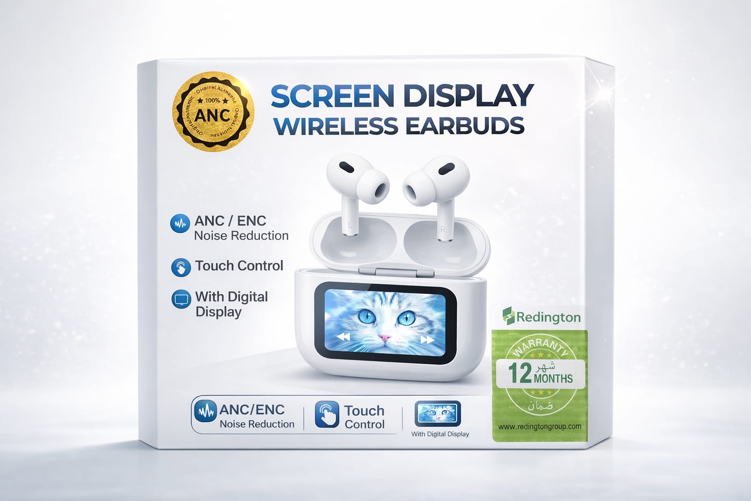 Screen Display Wireless Earbuds with ANC/ENC