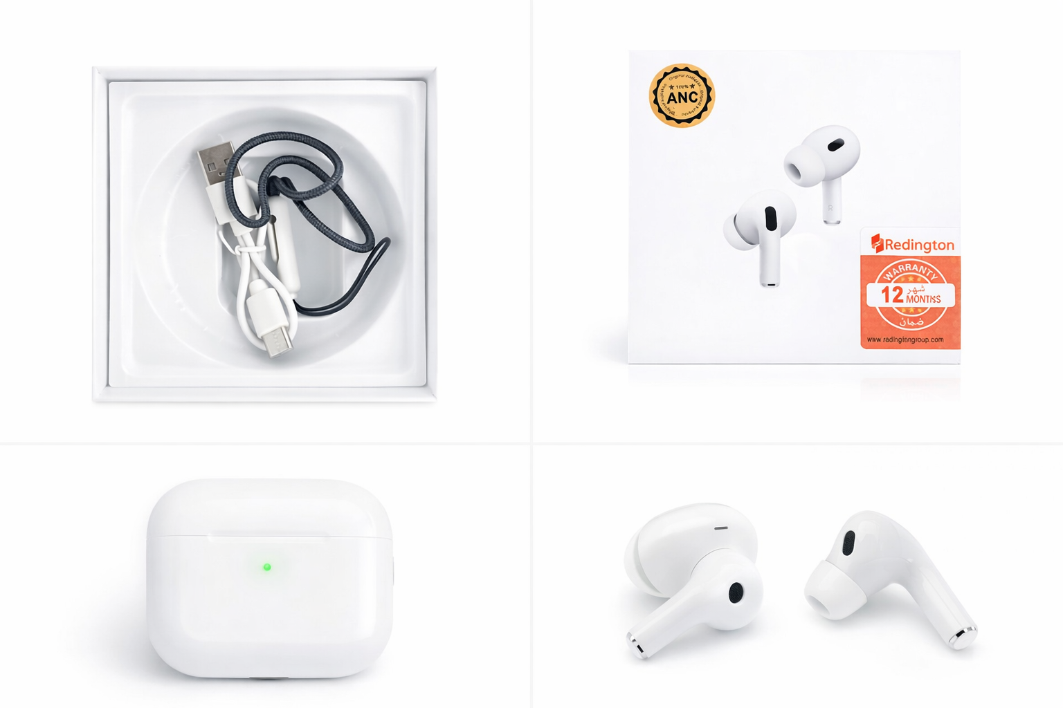 Redington ANC Wireless Earbuds with Charging Case – White, 12-Month Warranty